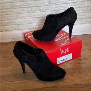 Black, Lace Embellished, Suede Booties